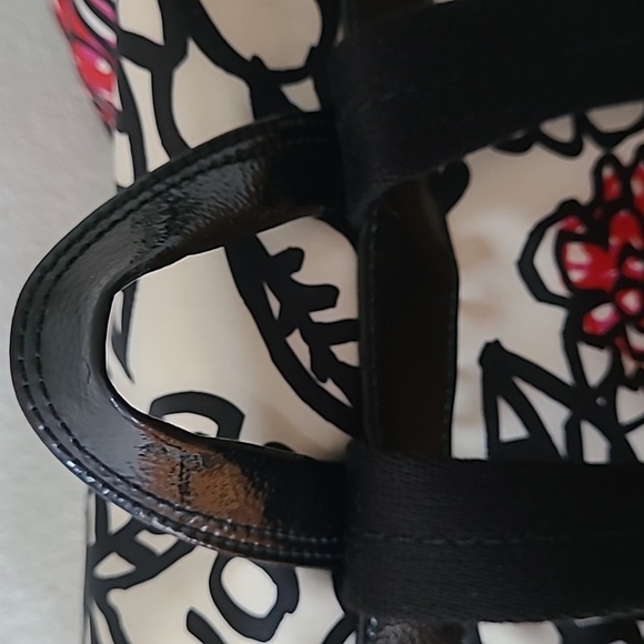 Coach "Daisy" White/Black/Red Floral-Logo Print Fabric Backpack - Picture 12 of 15